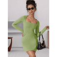 thumbnail image 4 of Womens Square Neck Bodice Dress Long Sleeve Side Slit Flare Mini Dresses, 4 of 7