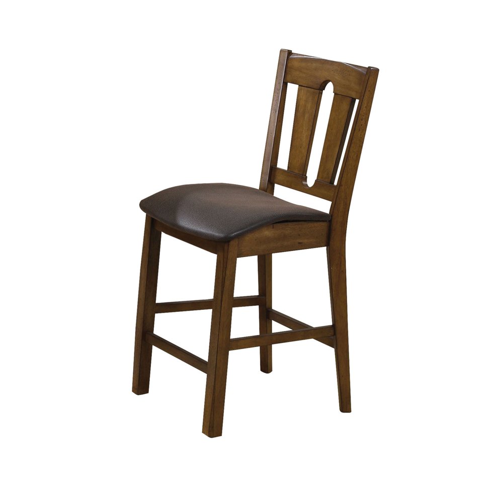 Wood & Leather Counter Height Dining Chair With Splat Back, Espresso