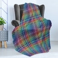 thumbnail image 4 of Colorful Soft Flannel Fleece Throw Blanket, Illustration of Crossed Stripes Knitted Pattern Abstract Composition of Squares, Cozy Plush for Indoor and Outdoor Use, 70" x 90", Multicolor, by Ambesonne, 4 of 5