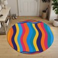 thumbnail image 3 of Small Round Rug 3Ft, Modern Abstract Non-Slip Washable Circle Rugs Carpet, Bohemia Wave Stripes Fluid Simple Colorful Indoor Outdoor Rug Floor Mats Throw Runner for Bedroom Living Room Bathroom, 3 of 8