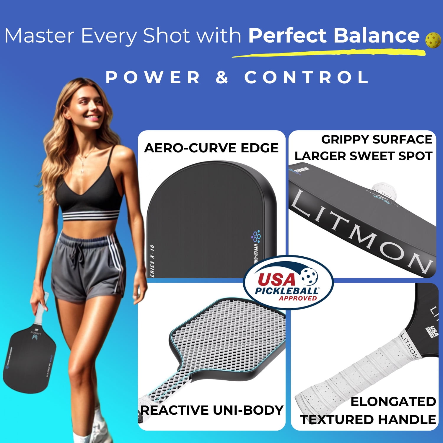 T700 Carbon Fiber Pickleball Paddle – USAPA Approved | 16mm Litmon Prism Pro