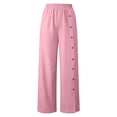 thumbnail image 6 of Bloomae Womens Wide Leg Linen Pants Summer Casual Button Decor Baggy Elastic High Waisted Palazzo Beach Vacation Slacks Trousers with Pockets Pink XL, 6 of 8