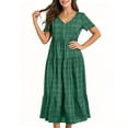 thumbnail image 4 of Women's Summer Plaid Maxi Dresses Casual Floral Short Sleeve V Neck Boho Beach Vacation Swing Dress with Pockets Green S(S), 4 of 6