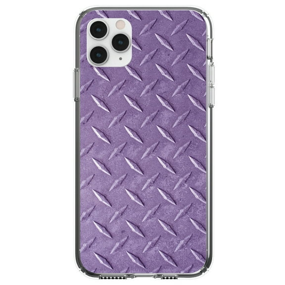 DistinctInk Clear Shockproof Hybrid Case for iPhone 13 PRO (6.1" Screen) - TPU Bumper, Acrylic Back, Tempered Glass Screen Protector - Purple Diamond Plate Steel Image Print - Faux Diamond Plate