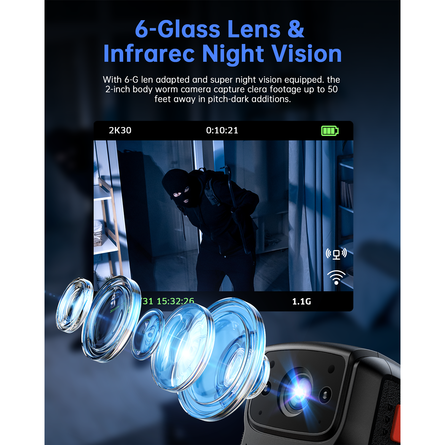 Body Cam 4K 40MP Con GPS, WiFi, Visione Notturna IP65 – Per Forze Dell'Ordine E Attività Outdoor