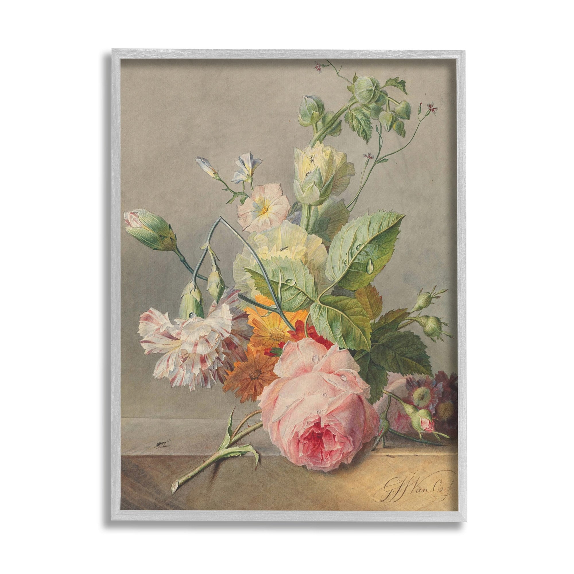 Stupell Industries Vintage Aged Pink Florals on Table Still-Life Design by Ziwei Li
