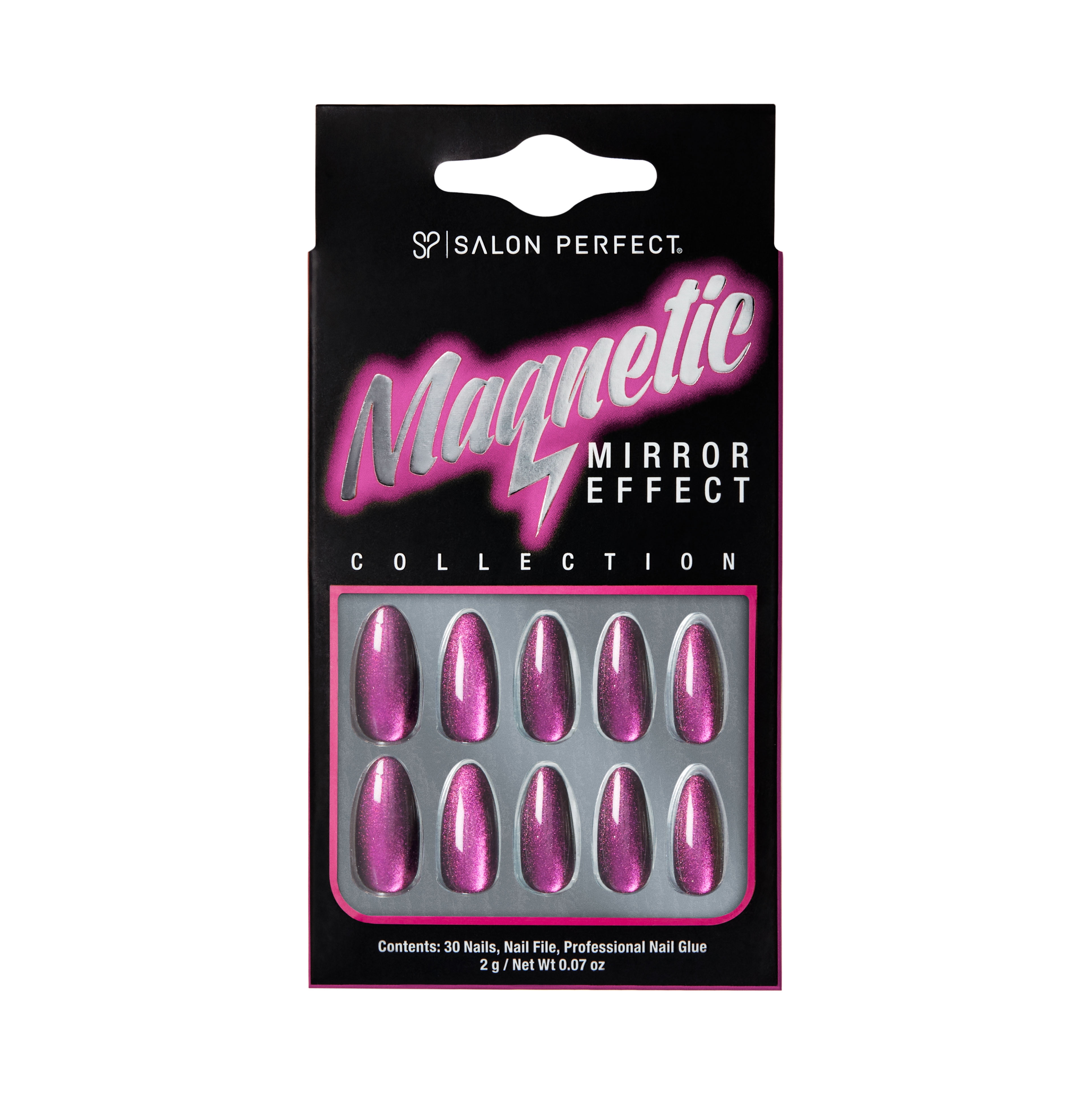 Salon Perfect Mirror Effect Pink Nail Set, File & Glue Included, 30 Pieces