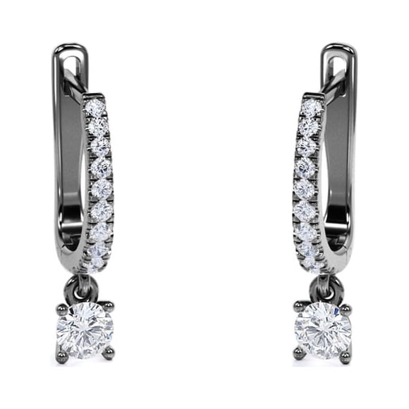 JeenMata Aros de Talla Brillante Redonda de 1 Quilate y Moissanita: Aros con Engaste Pavé de 4 Puntas: Baño de Oro Negro de 18 K sobre Plata