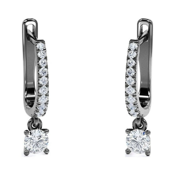 JeenMata Aros de Talla Brillante Redonda de 1 Quilate y Moissanita: Aros con Engaste Pavé de 4 Puntas: Baño de Oro Negro de 18 K sobre Plata