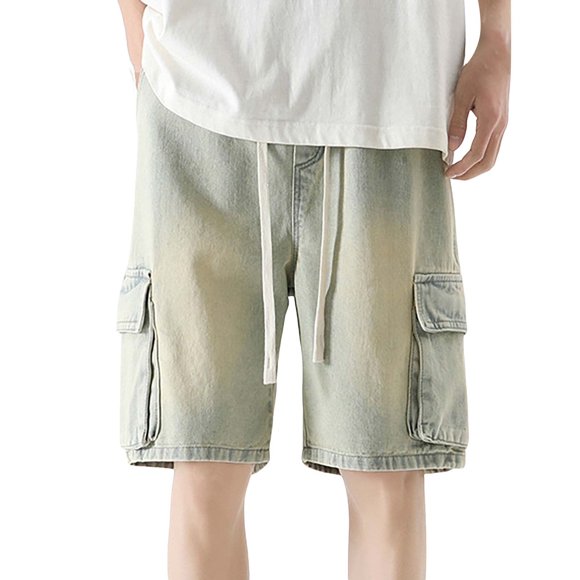 Pantalones cortos vaqueros holgados para hombre de Cagnkofi, estilo informal, estilo bermudas, holgados y rectos.