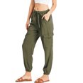 thumbnail image 2 of C'est Toi Women's High Rise Baggy Cargo Woven Tencel Jogger Pants (L, Olive), 2 of 3