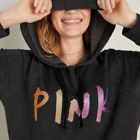 Victoria's Secret PINK Women Fleece Pullover Hoodie Sweatshirt Dress Gray M NWT
