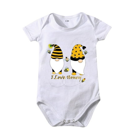 

Follure Boys And Girls Bee Festival And Bee Cartoon Print I LOVE HONEY Print Honey Short Sleeved Crawl Clothes 0 To 24 Months New Born Baby Boy Girl Clothes