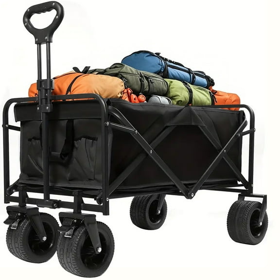 Fenbeli Large Collapsible Folding Wagon with Oversized Tank Wheels for Sports, Shopping, Camping Kids, Black