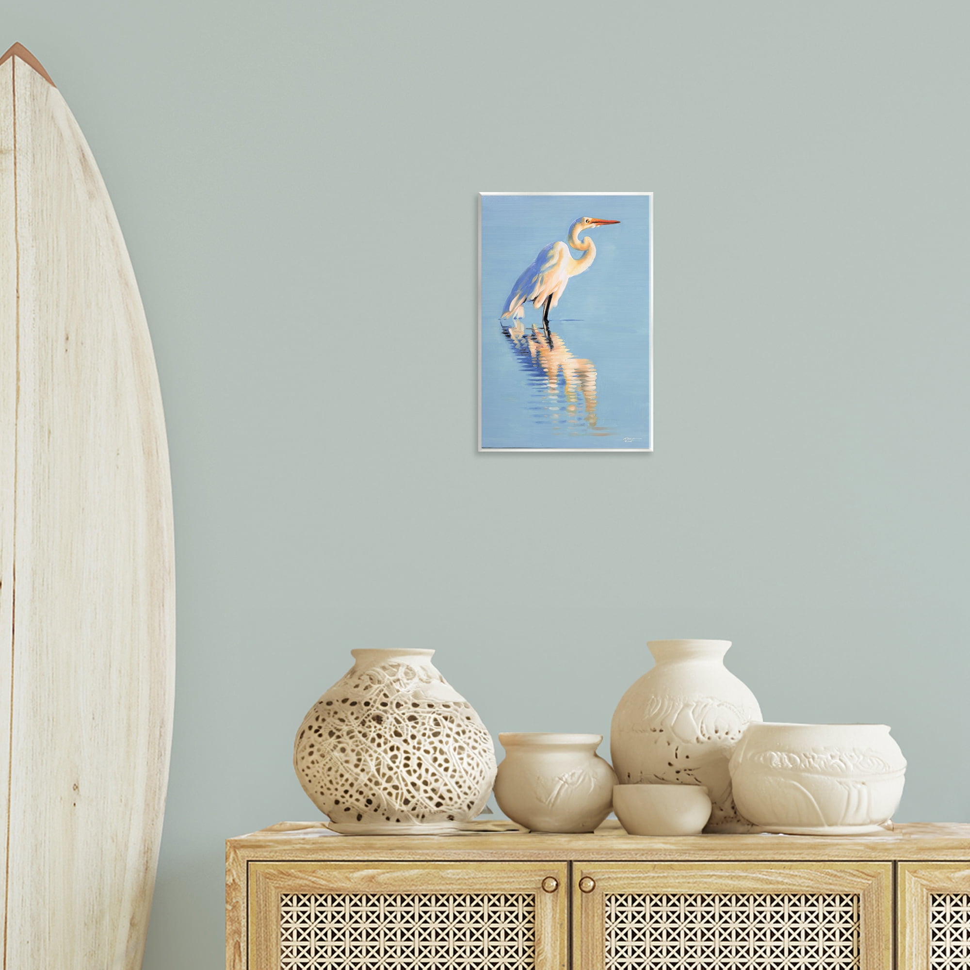 Stupell Industries Blue Egret Reflection Animals & Insects Painting Unframed Art Print Wall Art, 10 x 15