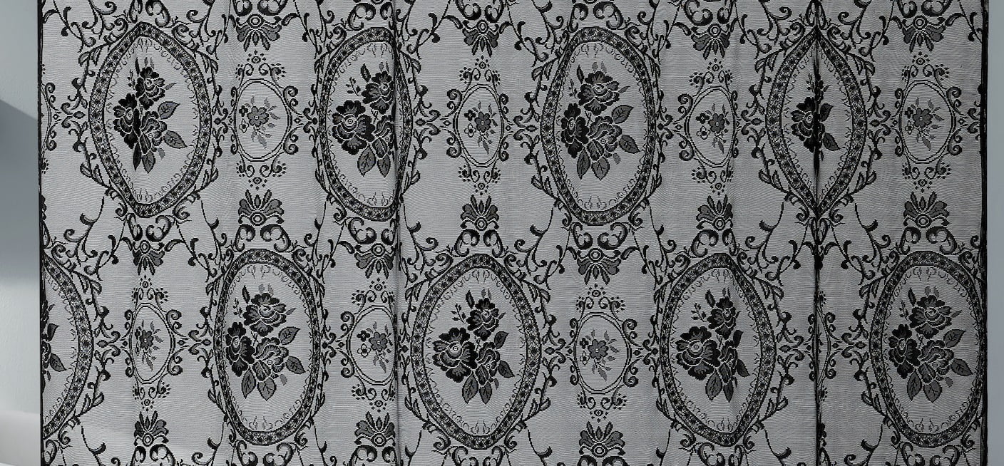72 Inch Black Gothic Vintage Shower Curtain with Matching Valance. SH Black 72