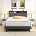 thumbnail image 2 of Jopath King Platform Bed, Upholstered Bed Frame with Linen Fabric Headboard and USB Ports 2 Side-mounted Pockets for Teens Adults Dark Grey, 2 of 9