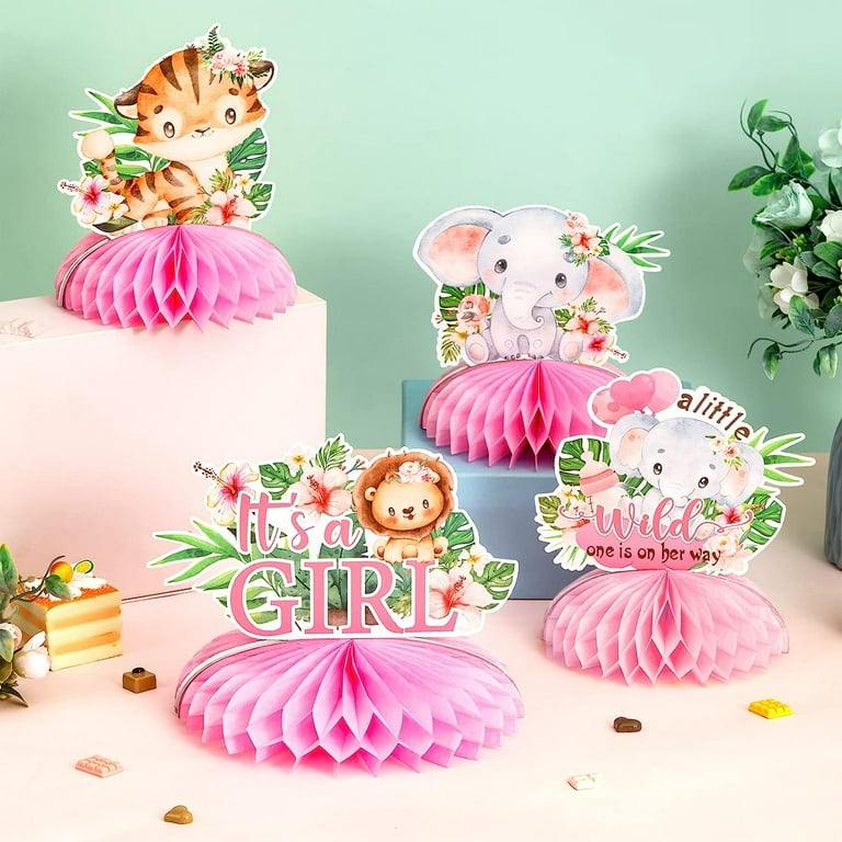 Jungle Safari Baby Shower Decorations for Girl Jungle Animals Honeycomb Centerpieces Pink Jungle Animal Theme It s a Girl Welcome Baby Honeycomb for