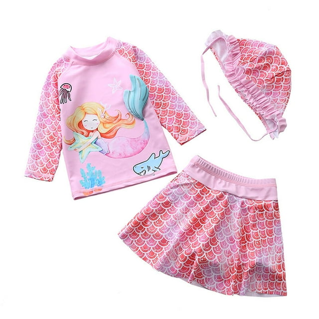 Baby/Toddler Girls Mermaid Swimsuit Rashguard Set Long Sleeve UPF 50+ ,CM25-12BT Size 3T