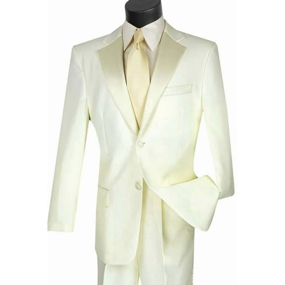 Mens Classic 2 Button Poplin Tuxedo in Ivory