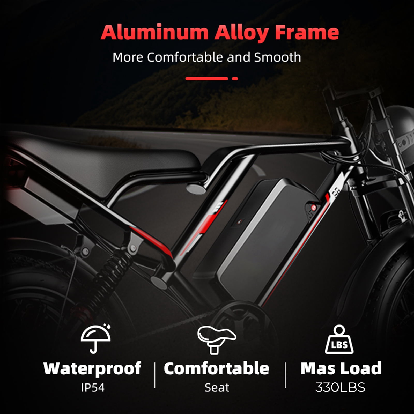 High performance 1000W off-road electric bike - 20-inch off-road tires, 50km range, front-wheel drive, hydraulic disc brakes, load capacity 330LB