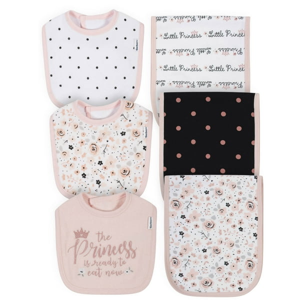 Gerber Gerber Baby Girl Organic Bibs and Burp Cloths Bundle, 6Pack