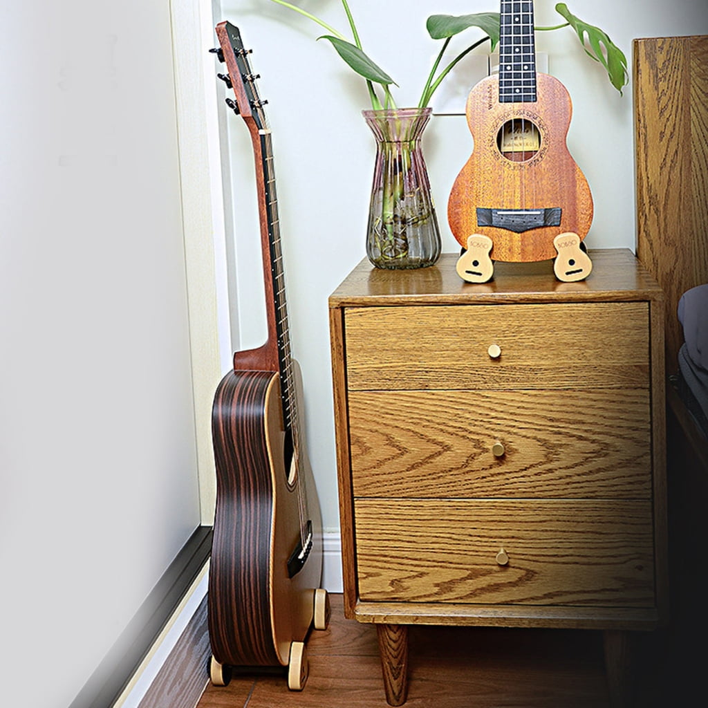 Stable Guitar Display Stand Natural Wood Metal Combo Non Marring Feet Instrument Protection