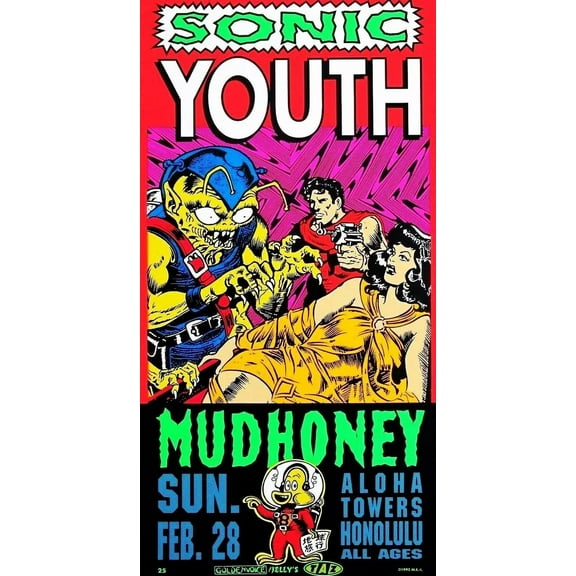 1992 Sonic Youth Mudhoney Concert Poster Wall Art Re-print Is in 11 x 17 Inch Poster