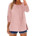 thumbnail image 3 of Yubnlvae Women's Button-Detail 3/4 Sleeve T-Shirt - Casual Cotton Linen Top for Work Or Weekend, Women's Elastic Waist Linen Pants Loose Fit Casual Home Lounge Palazzo Trousers, Pink, 5Xl, 3 of 7