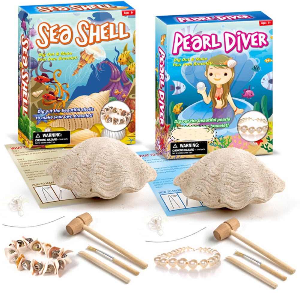 Girls Shell Faux Pearl Bracelet Dig Excavation Kit Archaeology Toy Birthday Gift 