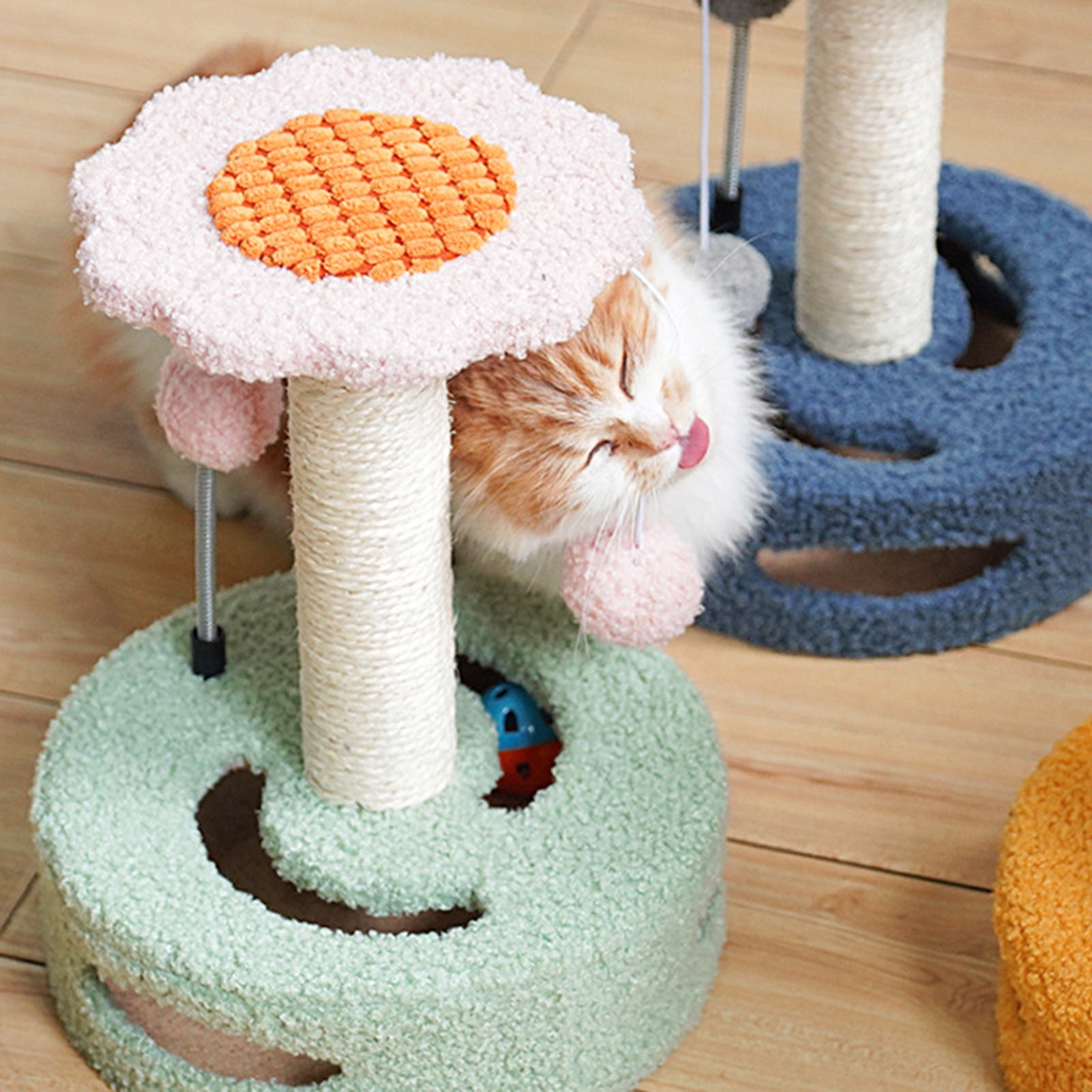 DOPI Cat Climbing Frame Sunflower Shape Tear-resistant Sisal Cartoon Kitten Scratching Post with Pompom Pet Supplies