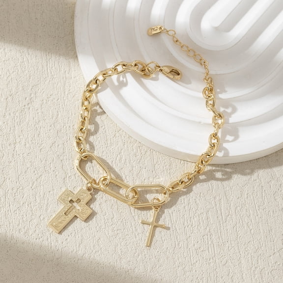 Ladies' 14K Gold Filled Bracelet, Simple Style Thick Chain, Cross-Shaped Chain Head, A Fashionable And High-End Choice For The Best Gift.