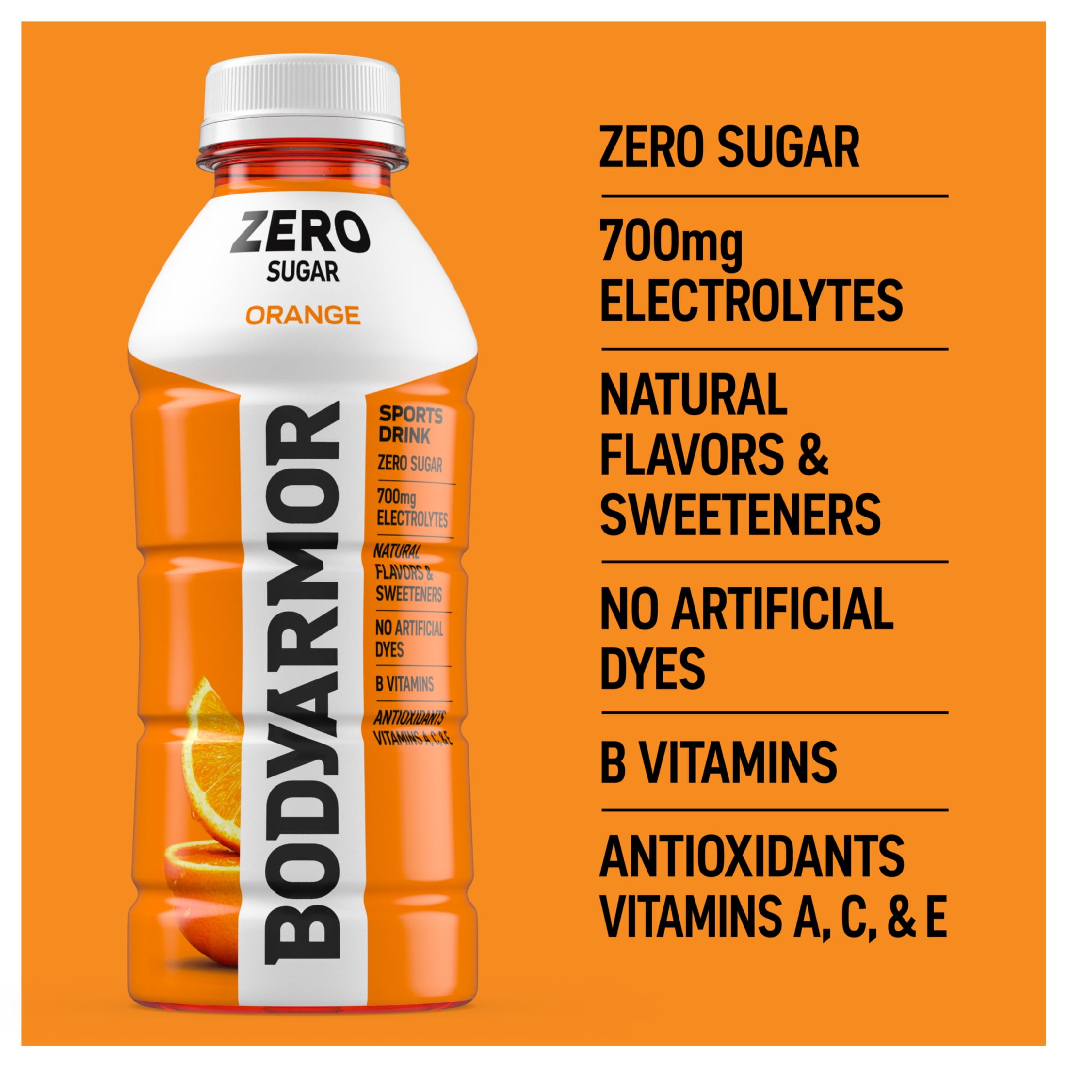 (6 pack) BODYARMOR Zero Sugar Orange Electrolyte Sports Drink, 16 fl oz Bottle
