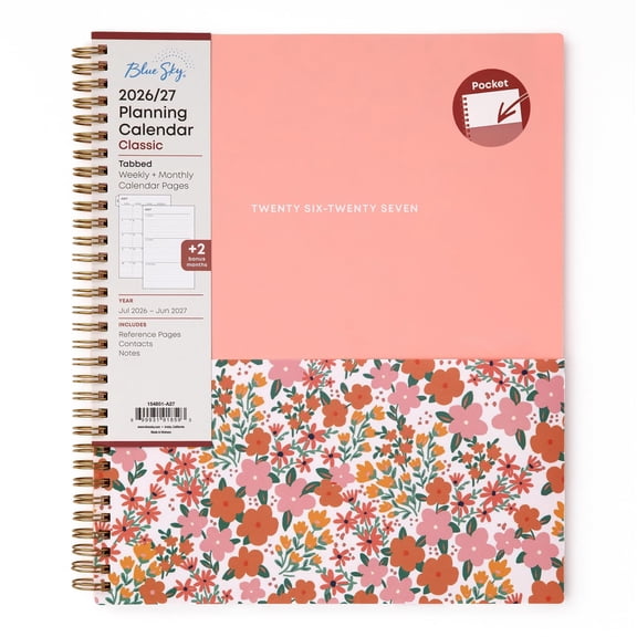Blue Sky 2026-2027 Weekly and Monthly Academic Year Planner Calendar, July 2026 - June 2027, 8.5" x 11", Flexible Cover With Pockets, Wirebound, Storage Pocket, Catira