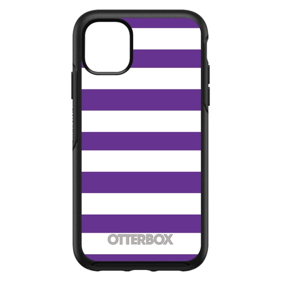 DistinctInk OtterBox Symmetry Custom Case for Apple iPhone 15 (6.1" Screen) - Purple & White Bold Horizontal Stripes - Wireless Charging Compatible