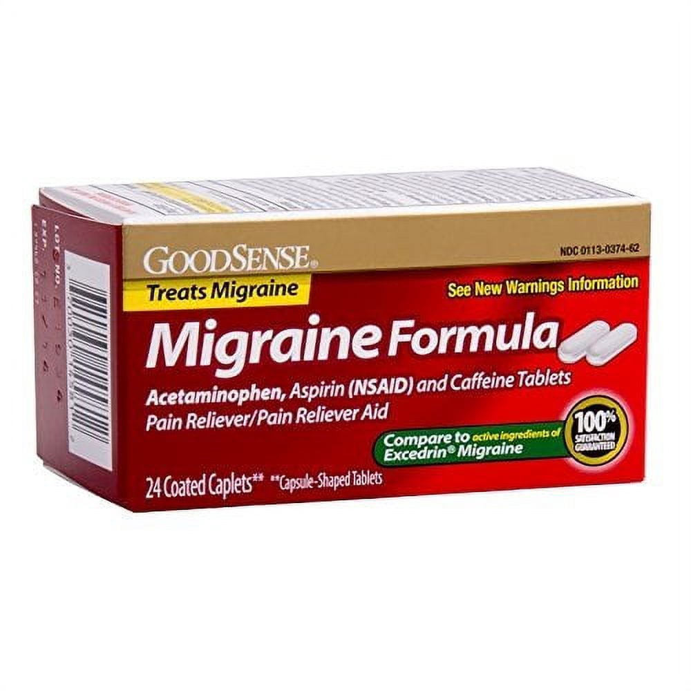 GoodSense Migraine Formula Caplets, Acetaminophen, Asprin (NSAID) and Caffeine Tablets, 24-count