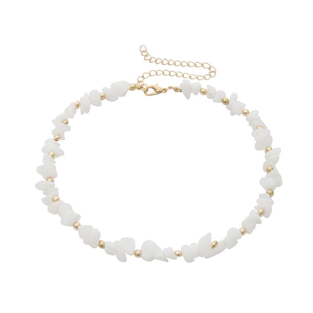 Collar de conchas blancas boho para mujer, gargantilla de piedra natural, collar de cuentas irregulares, collar de conchas marinas de playa, joyería para surfistas
