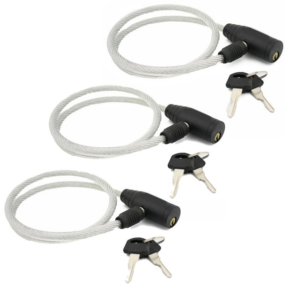 Wideskall 3-Pack 26" inch Light Duty 8mm Cable Keyed Bicycle Bike Lock w/ 2 Keys Cycling Anti-Theft Clear