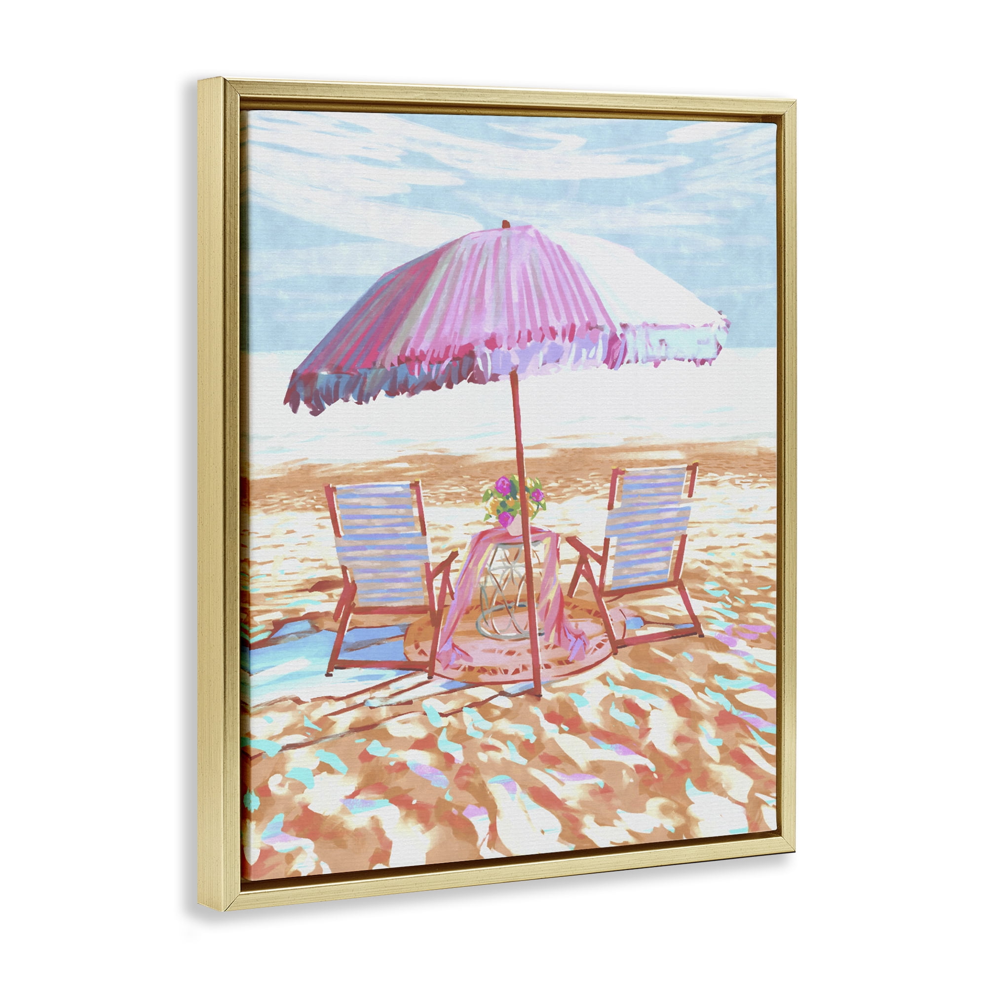 Stupell Industries Seaside Summer Picnic For Two Gold Framed Floater Canvas Wall Art, design by Ziwei Li