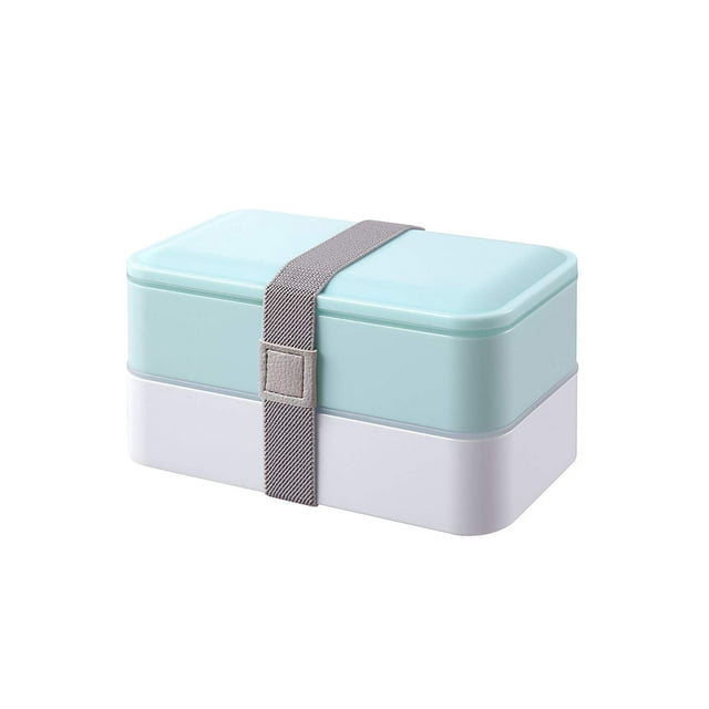 Bento Box 2 Tiers Bento Lunch Box Lunch Boxes with Reusable Cutlery Japanese Style for Microwave Freezer Dishwasher Bento Boxes for Kids Adults Work School - Pastel Blue PuTwo