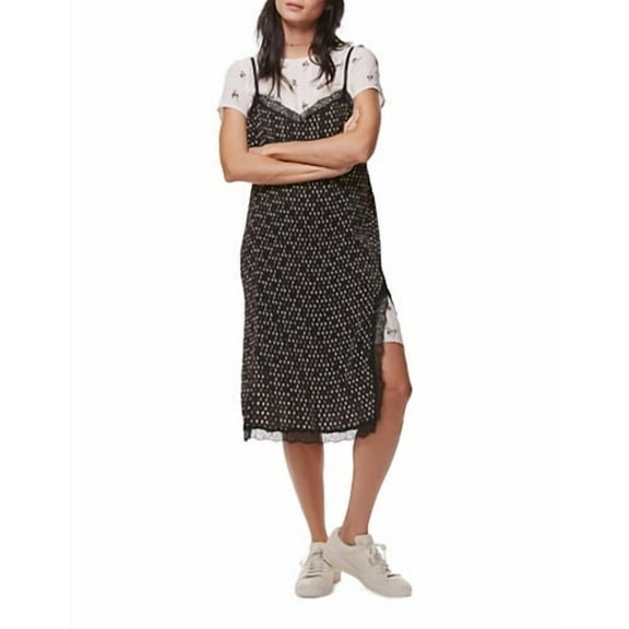 Free People Womens Margot Twofer Slip Dress Black Combo 4