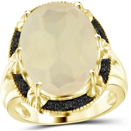 JewelersClub 11 Carat T.G.W. Moonstone and Black Diamond Accent 14kt Gold over Silver Ring