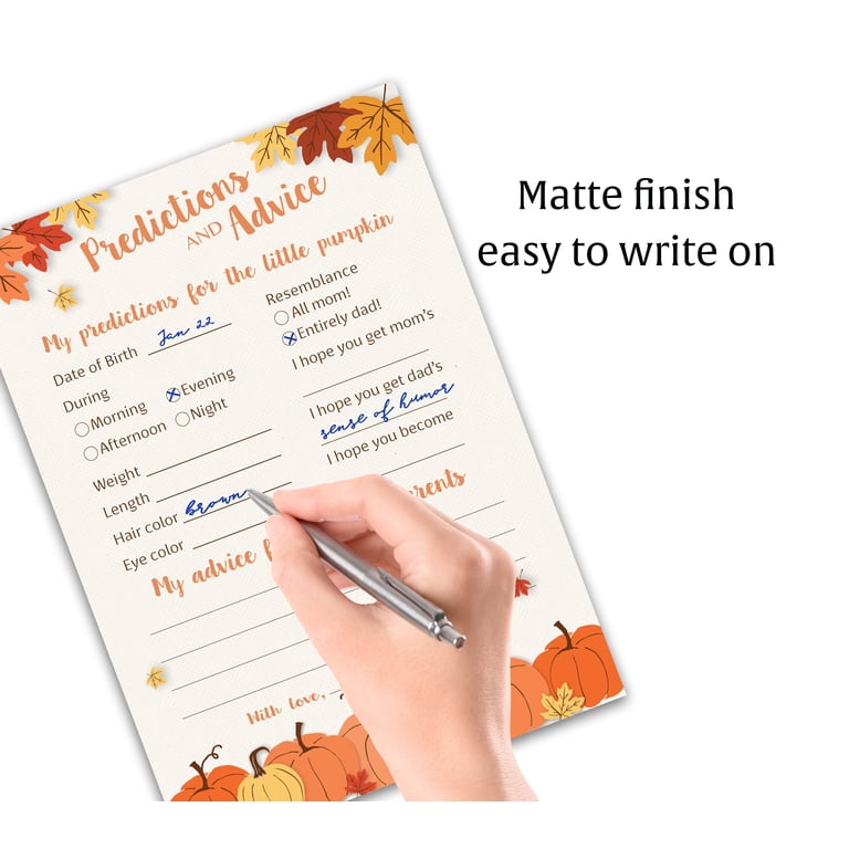 PUMPKINS Prediction & Advice Cards - Pack Of 25 Little Pumpkin Baby Shower Game Cards