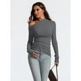 thumbnail image 4 of Women'S Off Shoulder Tops Dressy Long Sleeve Asymmetrical Slim Fit Going Out Fall Blouse Ruched Shirts Dark Gray XS, 4 of 5