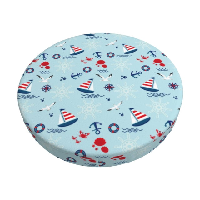 Disketp Sailboats Anchors Funda Redonda para Taburete, Funda de Cojín para Silla de Bar Suave y Elástica-14 inch