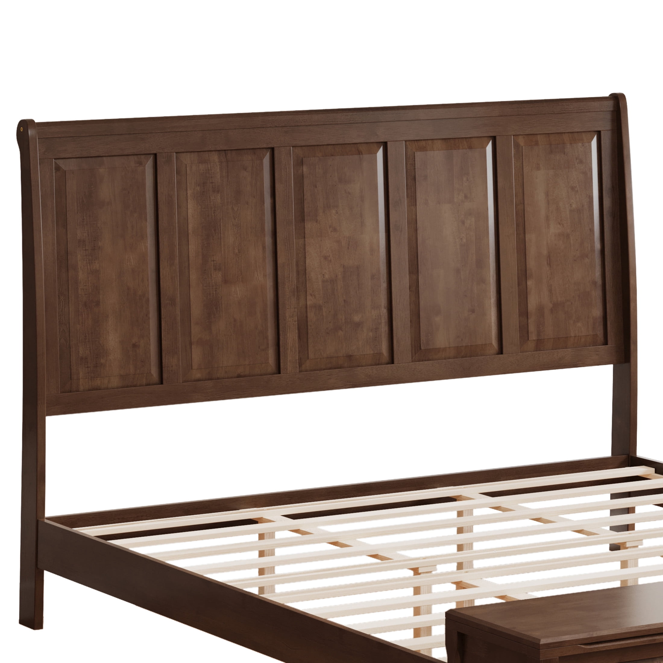 GDF Studio King Size Solid Wood Sleigh Bed with Tall Headboard and Storage Bench, Walnut