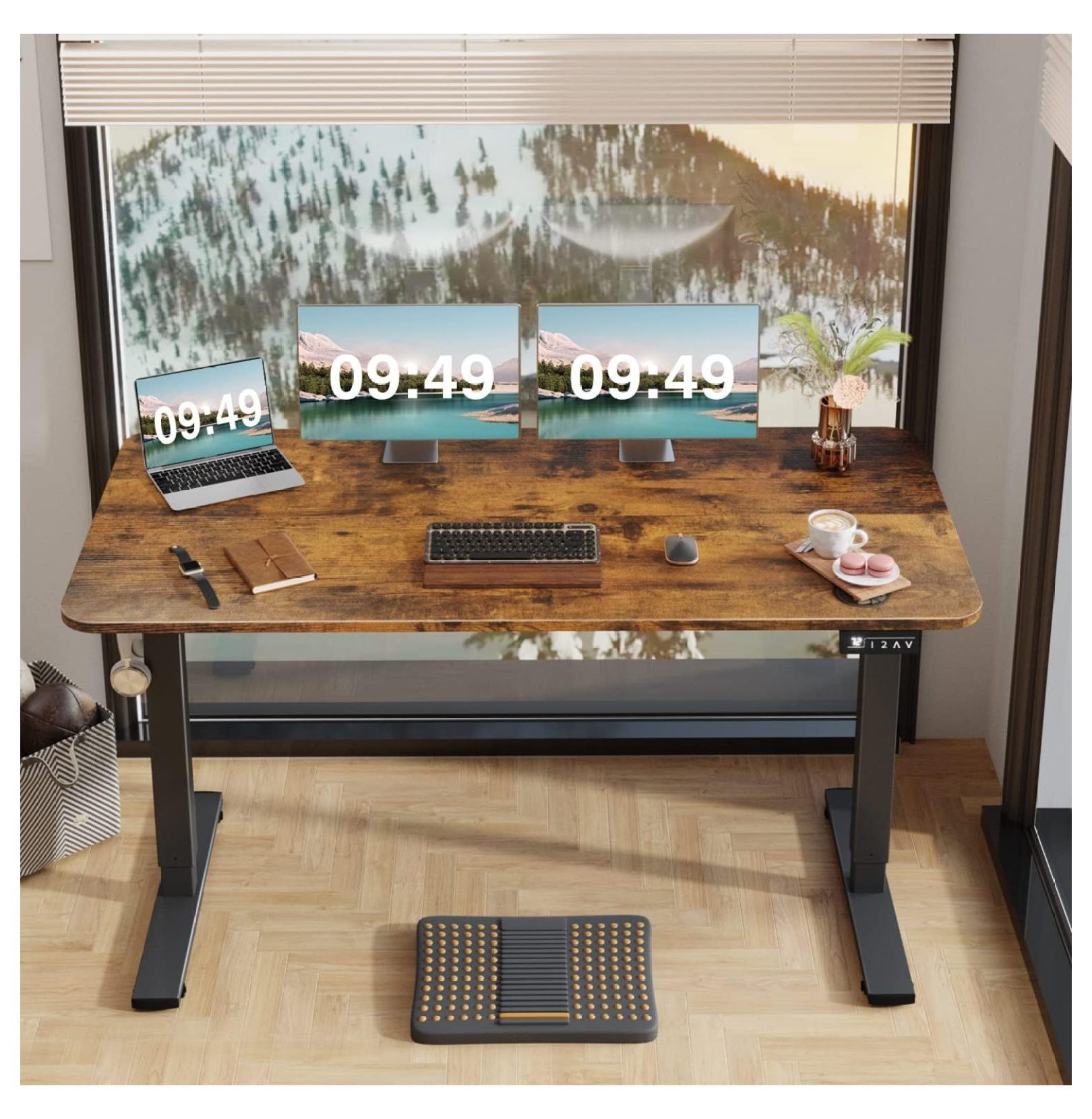 WDZS Electric Height Adjustable Standing Desk Large 55 x 24 Inches Sit Stand up Desk Home Office Computer Desk Memory Preset with T-Shaped Metal Bracke, Brown
