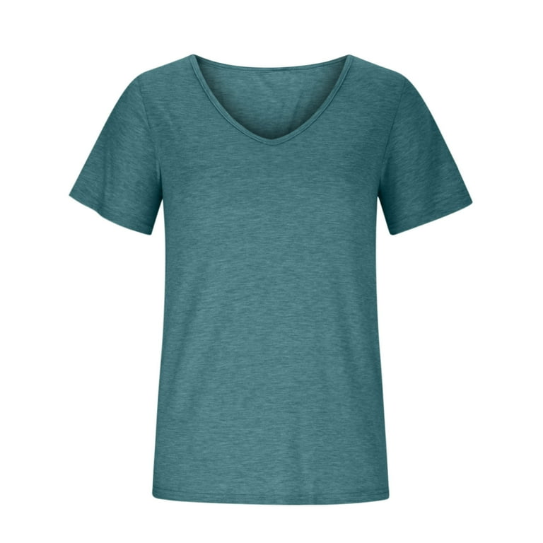 QLEICOM Womens Oversized T Shirts Short Sleeve Solid V-Neck Tops Loose Fit  Shirts Summer Casual T-Shirt Blouse Mint Green M, US Size:6