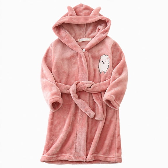 Gibobby Kids Coral Fleece Bathrobe,Soft Plush Hooded Robe with Adjustable Belt Cute Print for Boys Girls Toddlers 12M-12Y,Warm Loungewear Shower Robe Kids Toddler Pajamas,Red,Size 11-12T