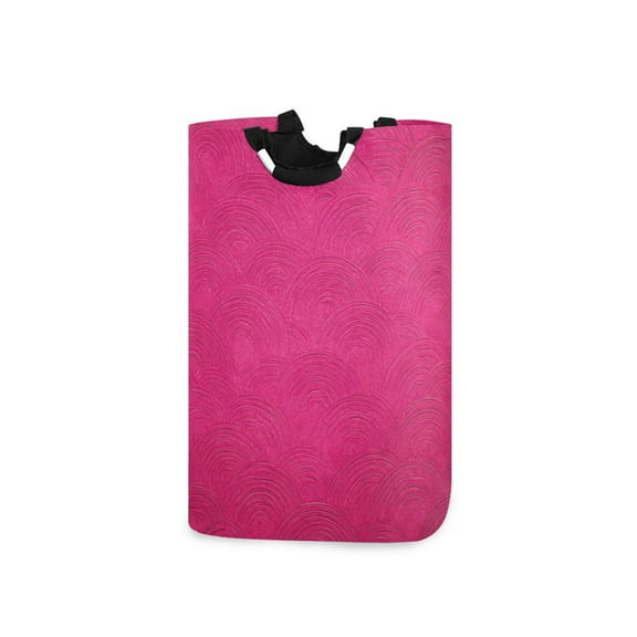 Hot Pink Background with Waves Laundry Basket with Handles Foldable Laundry Hamper Freestanding Washing Bin 50L